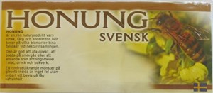 Etikett "Honung svensk" brun text